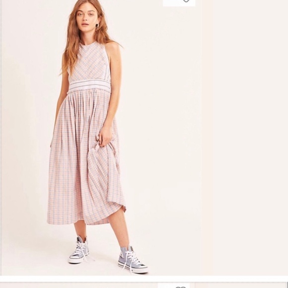 Free People Color Theory Boho Halter Cotton Pink Midi Dress Size Medium - Picture 3 of 13